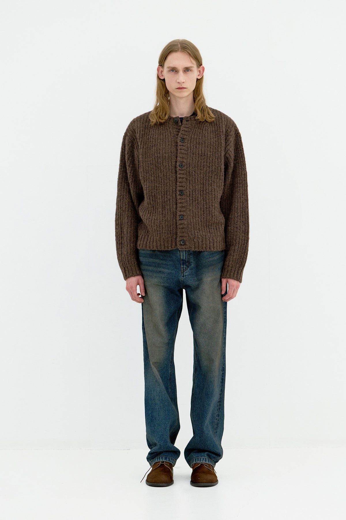 Coor - Hairy Button Up Round Cropped Cardigan (Brown) product image 2 | TRAB K-Fashion Australia