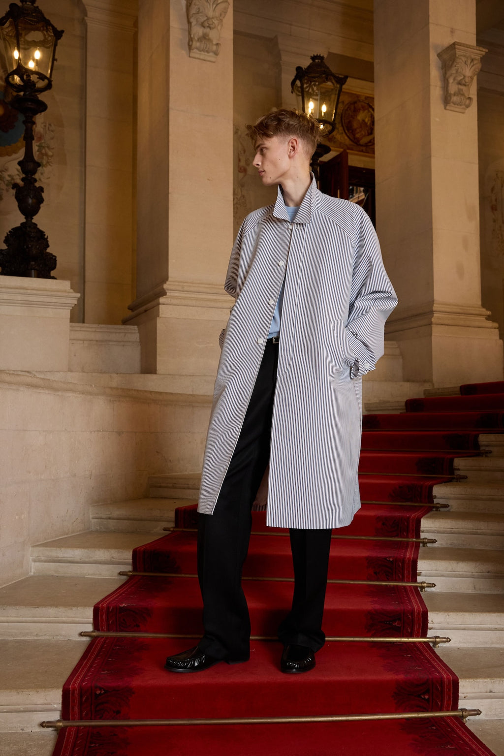 STU - Raglan Stripe Poplin Coat (White) product image 11 | TRAB K-Fashion Australia