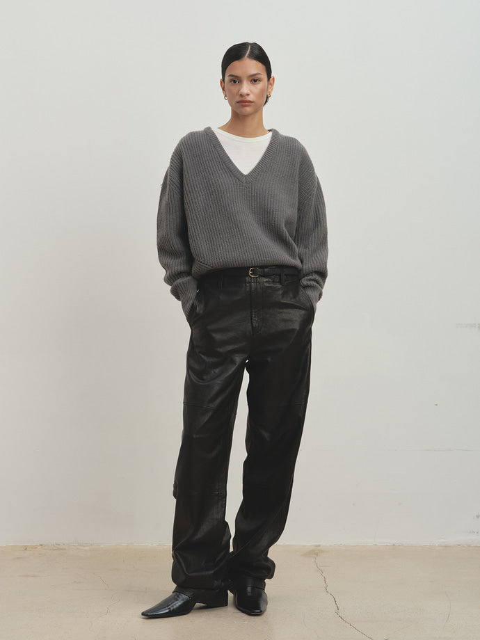 Tonywack - Vegetable Tanned Leather Rounded Leg Pants (Black) product image 6 | TRAB K-Fashion Australia