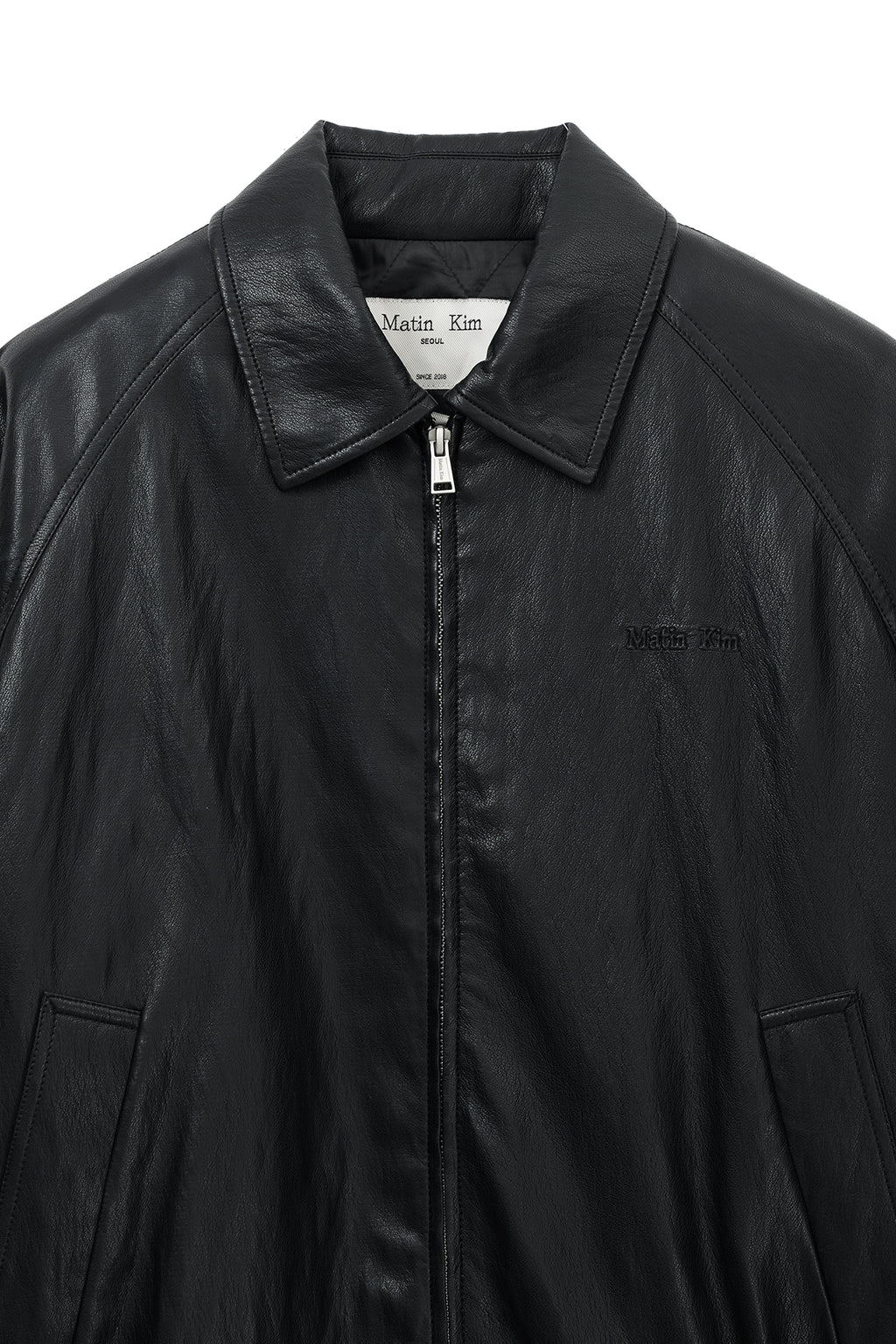 Matin Kim - Small Logo Quilted Faux Leather Zip Up Jumper (Black) product image 3 | TRAB K-Fashion Australia