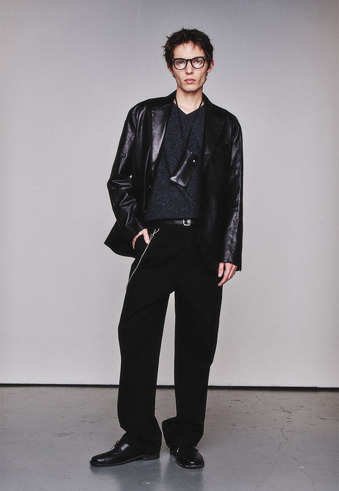 Art if acts - Vegetable Leather Cutting Blazer_Italy Lambskin (Black) product image 1 | TRAB K-Fashion Australia
