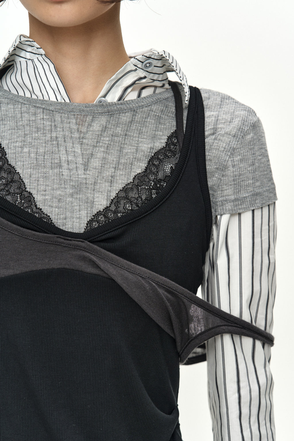 Andersson Bell - [Pre-Order – Ships June 8] Upside-Down Layered T-Shirt (Grey/Black) product image 7 | TRAB K-Fashion Australia