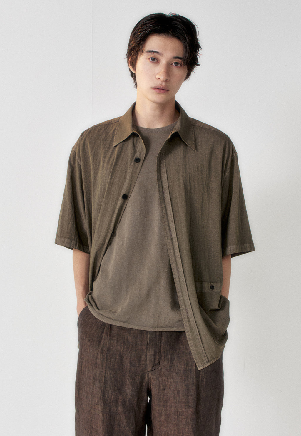 Art if acts - Garment Dyed Two Pocket Half Shirt (Moss Brown) product image 5 | TRAB K-Fashion Australia