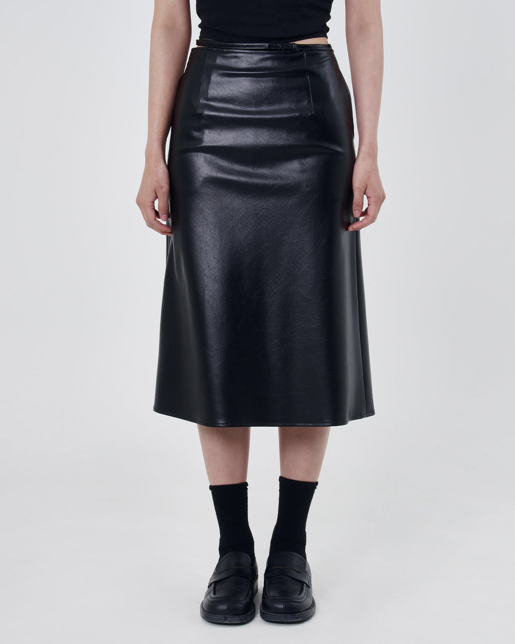 Brownyard - Crack Leather Midi Skirt (Black) product image 1 | TRAB K-Fashion Australia