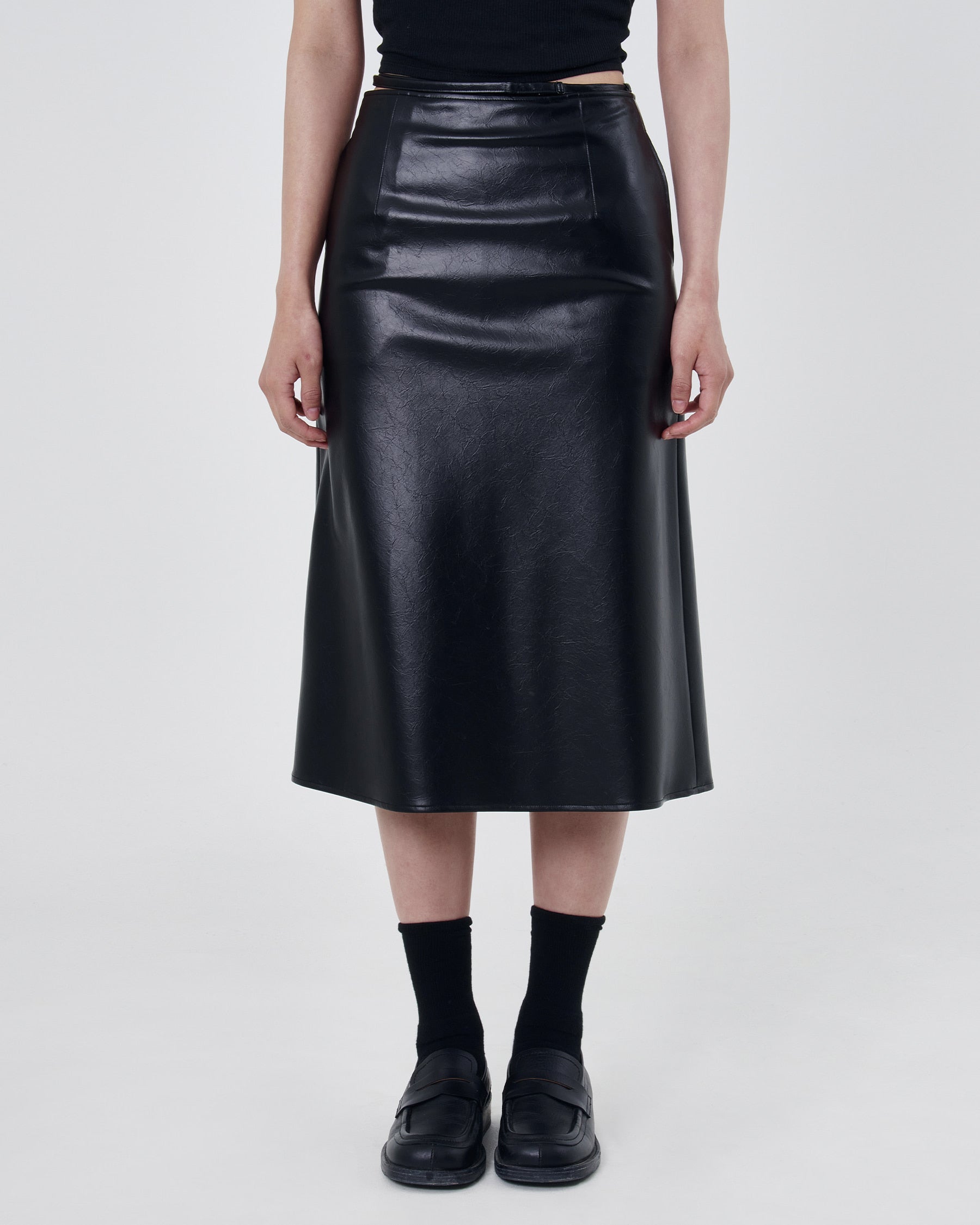 Brownyard - Crack Leather Midi Skirt (Black) product image 1 | TRAB K-Fashion Australia