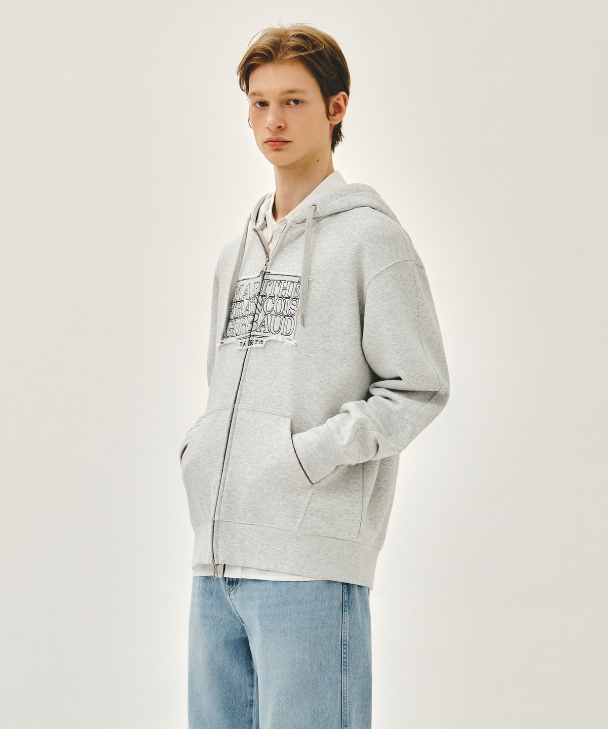 Marithe & Francois Girbaud - Classic Logo Applique Hoodie Zipup (Light Heather Gray) product image 2 | TRAB K-Fashion Australia