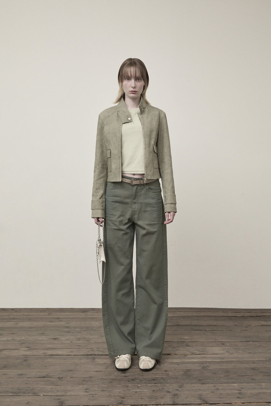 Matin Kim - Washed Slim Biker Jumper (Light Khaki) product image 10 | TRAB K-Fashion Australia