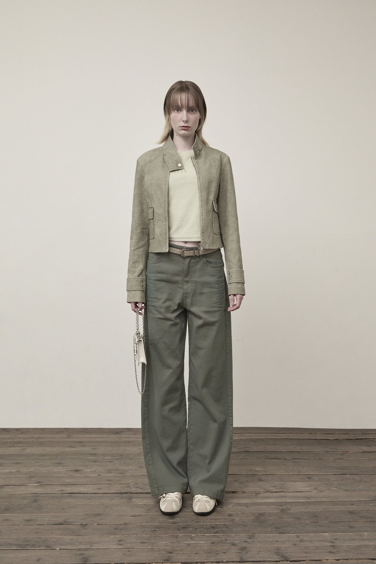 Matin Kim - Washed Slim Biker Jumper (Light Khaki) product image 10 | TRAB K-Fashion Australia