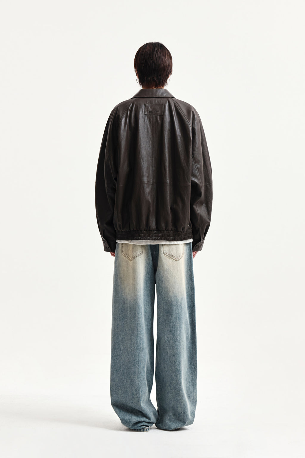 Matin Kim - Small Logo Faux Leather Zip Up Jumper (Brown) product image 13 | TRAB K-Fashion Australia
