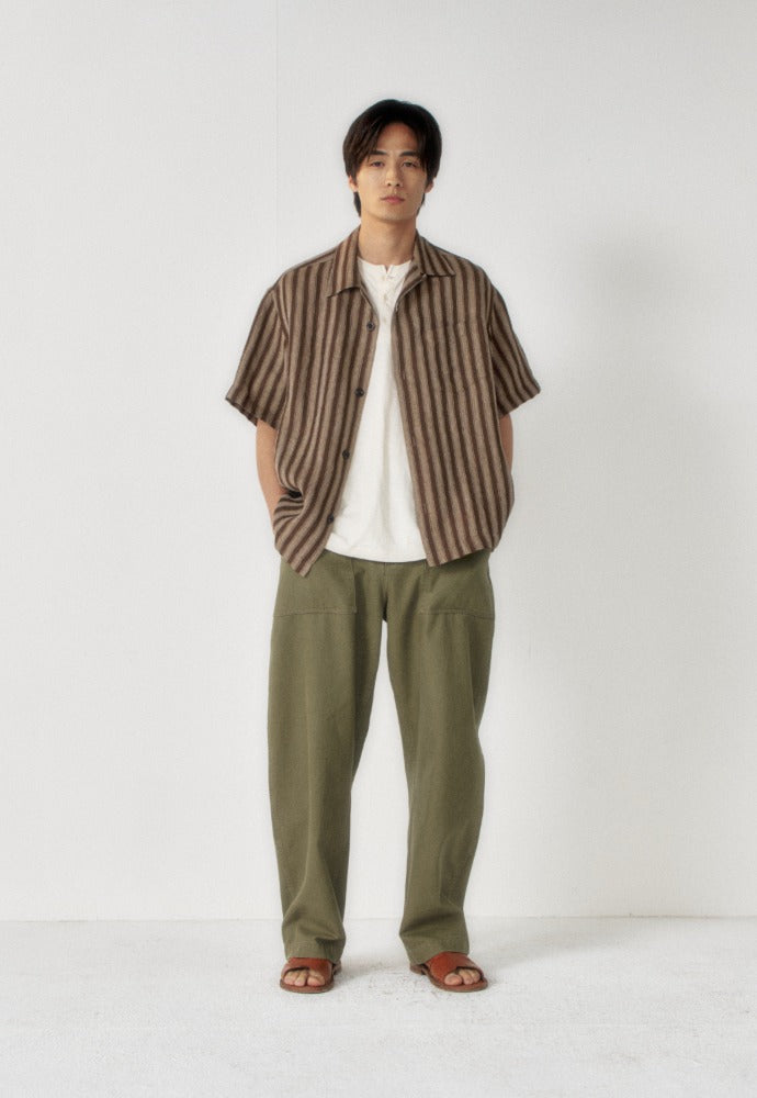 Art if acts - Linen Stripe Camp Half Shirt (Camel) product image 1 | TRAB K-Fashion Australia