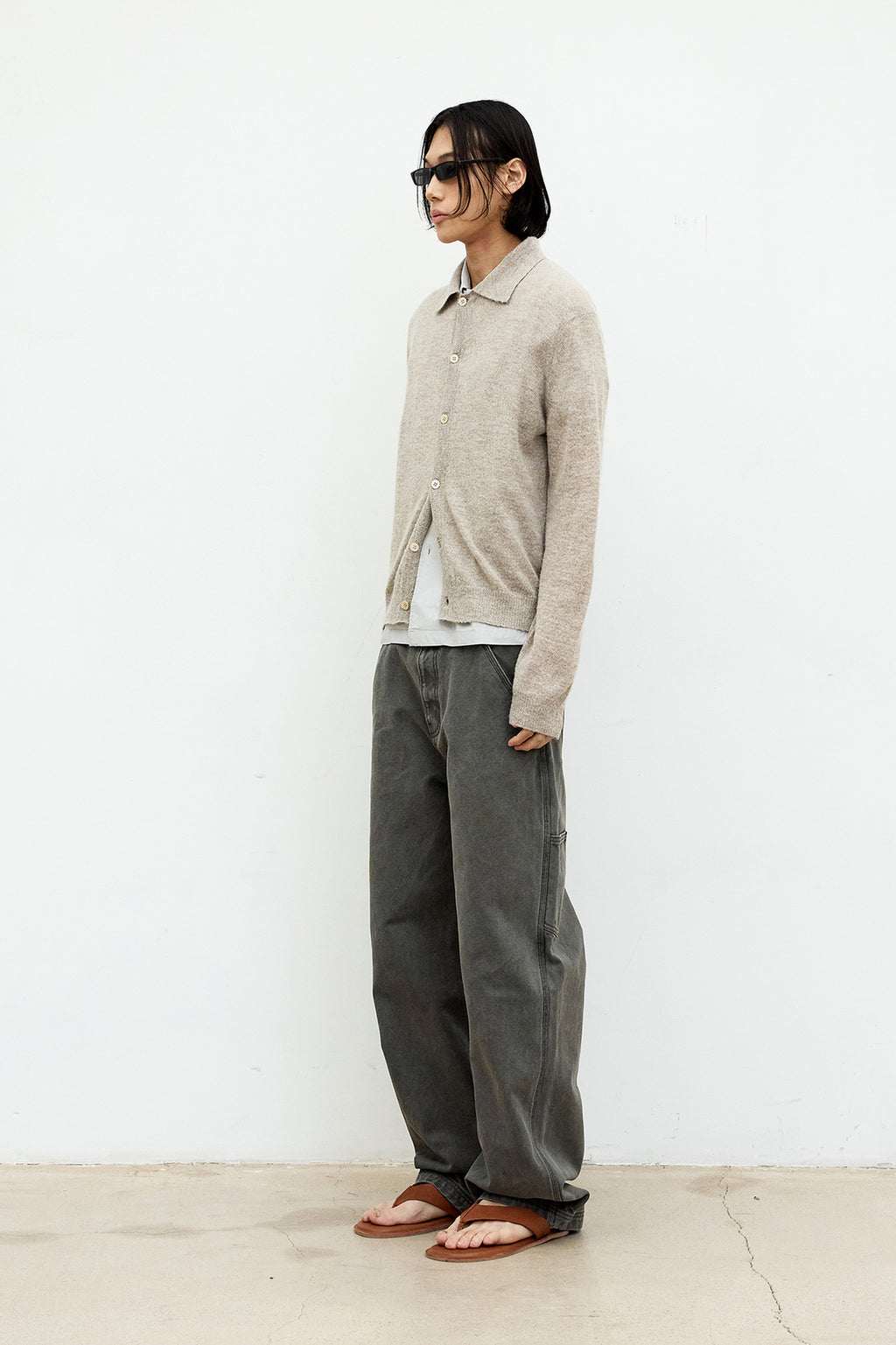 Coor - Hairy Alpaca Blend Collar Cardigan (Melange Beige) product image 3 | TRAB K-Fashion Australia