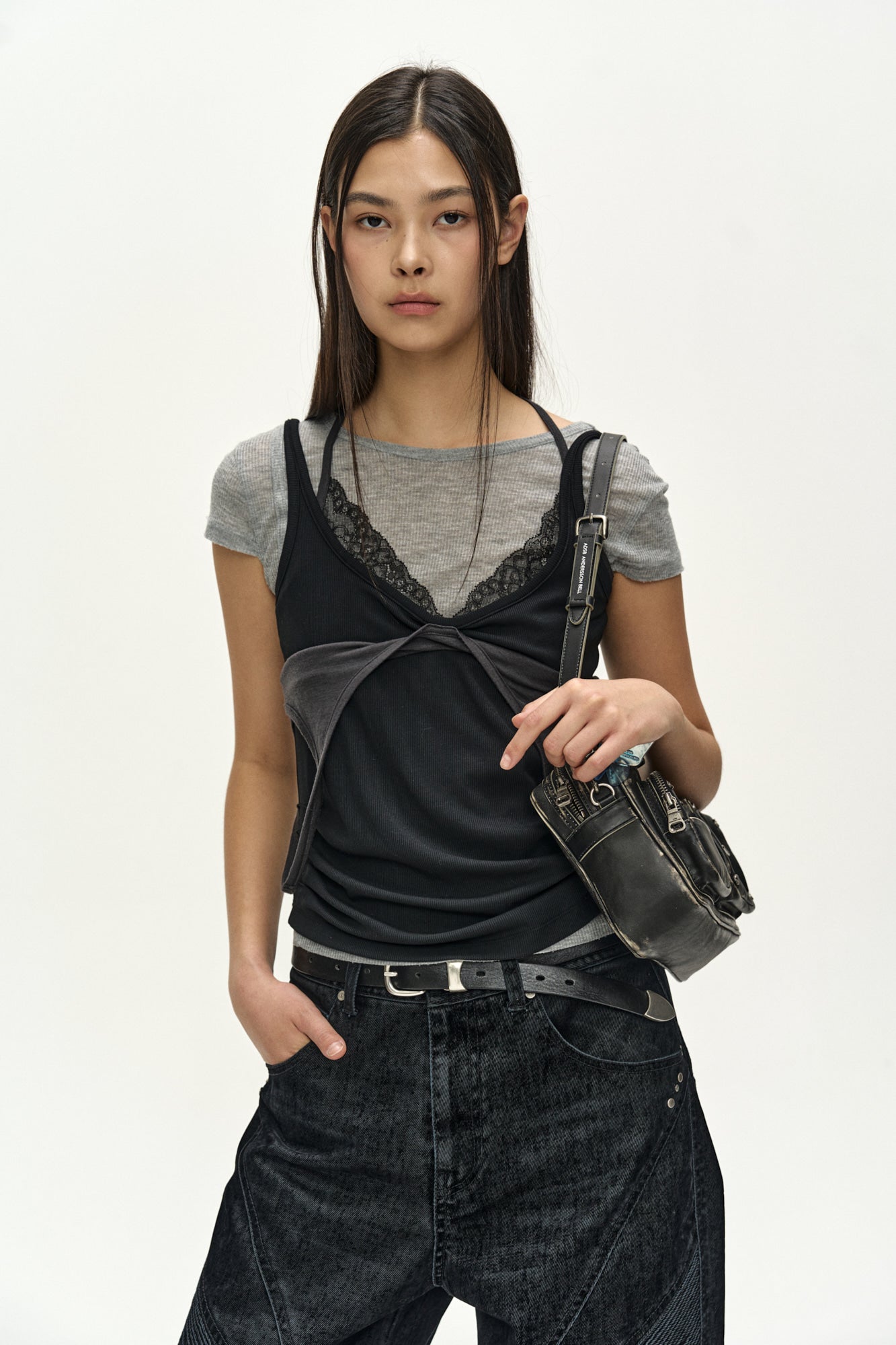 Andersson Bell - [Pre-Order – Ships June 8] Upside-Down Layered T-Shirt (Grey/Black) product image 10 | TRAB K-Fashion Australia