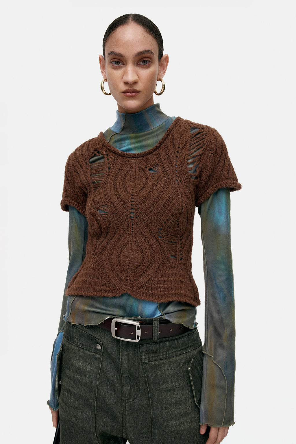 Andersson Bell - Cap Sleeve Sweater Layered Top (Brown) product image 4 | TRAB K-Fashion Australia