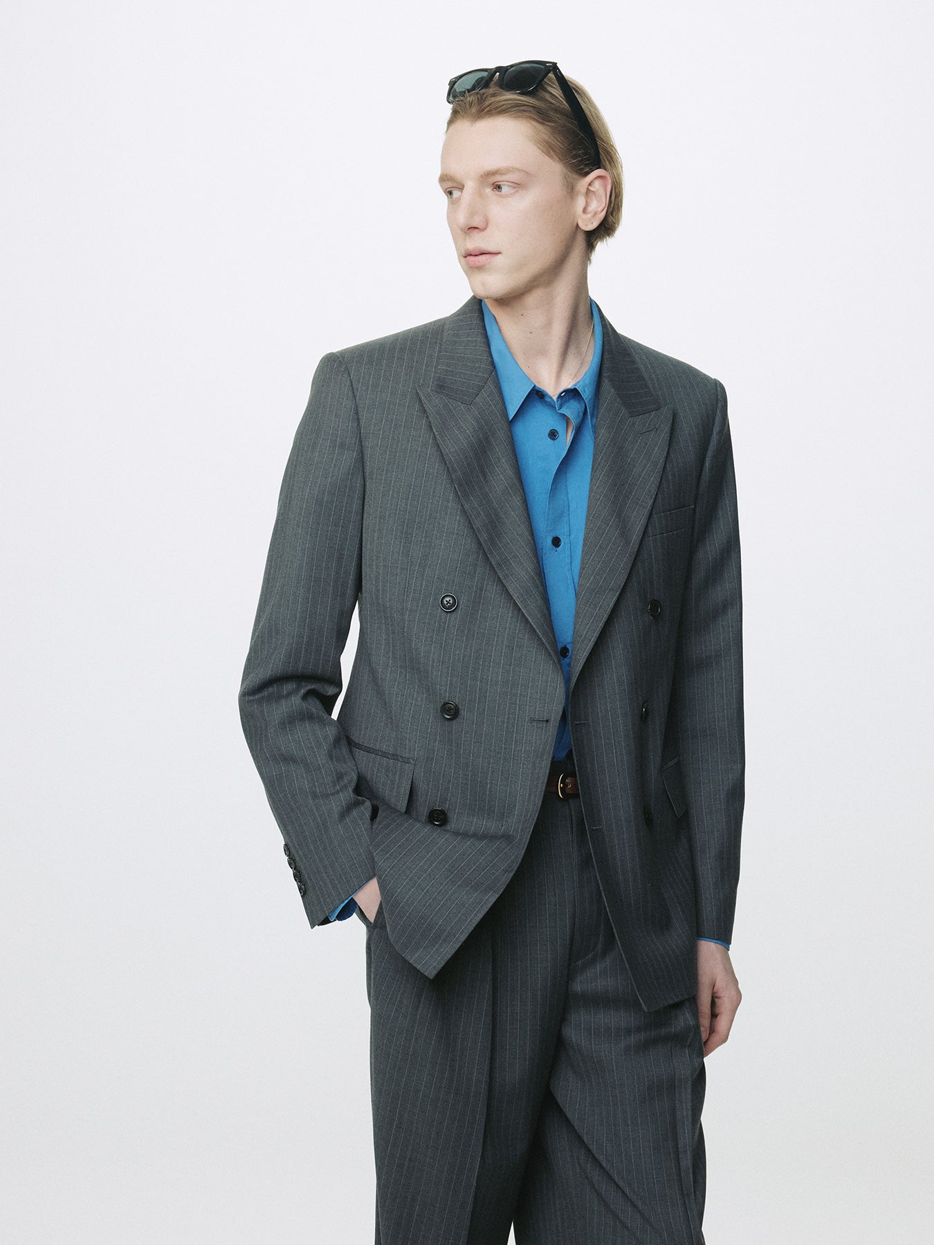 Tonywack - Striped Wool Double-Breasted Tailored Jacket (Grey Stripe) product image 5 | TRAB K-Fashion Australia