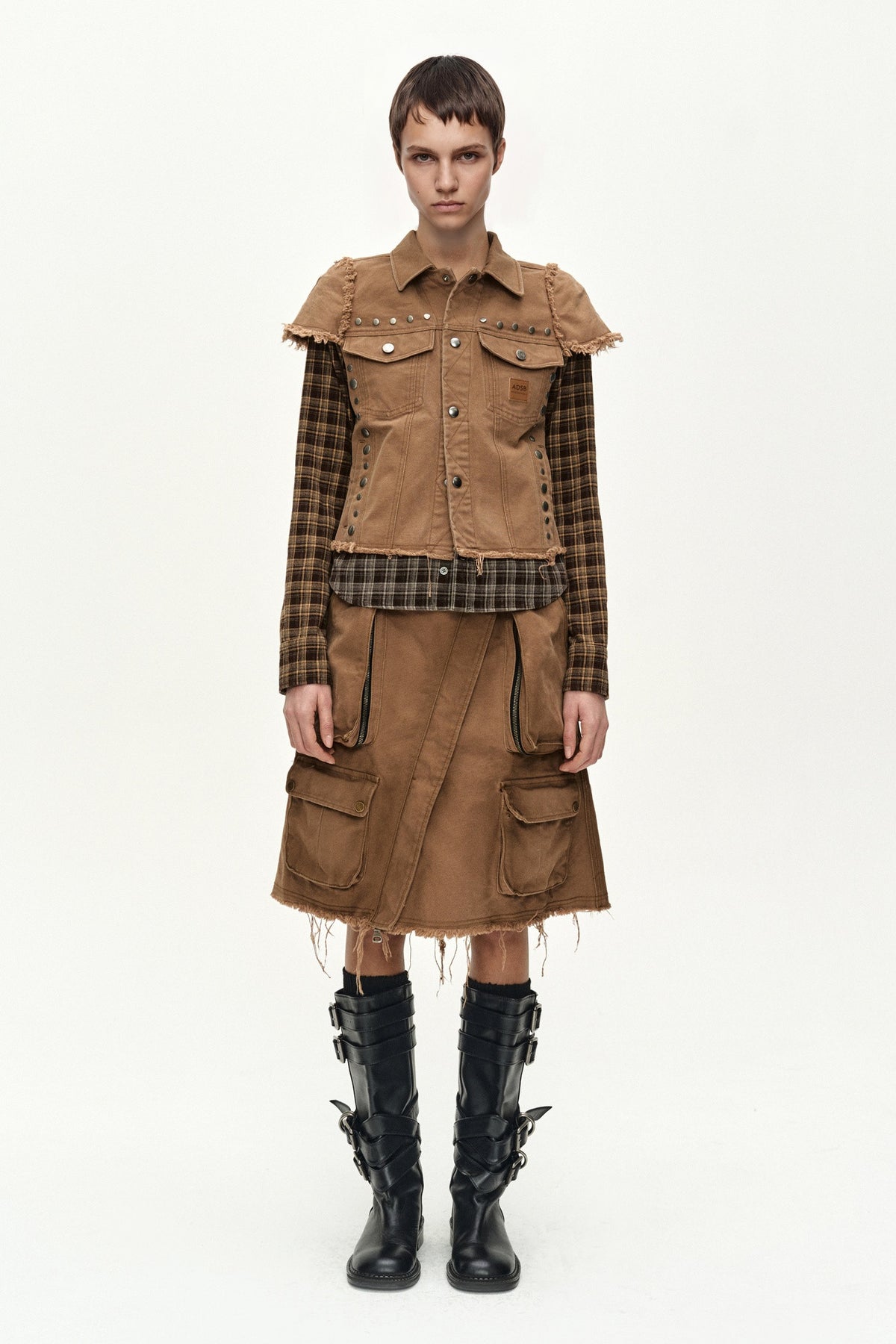 Andersson Bell - Layered Studded Vest Shirt (Brown) product image 8 | TRAB K-Fashion Australia
