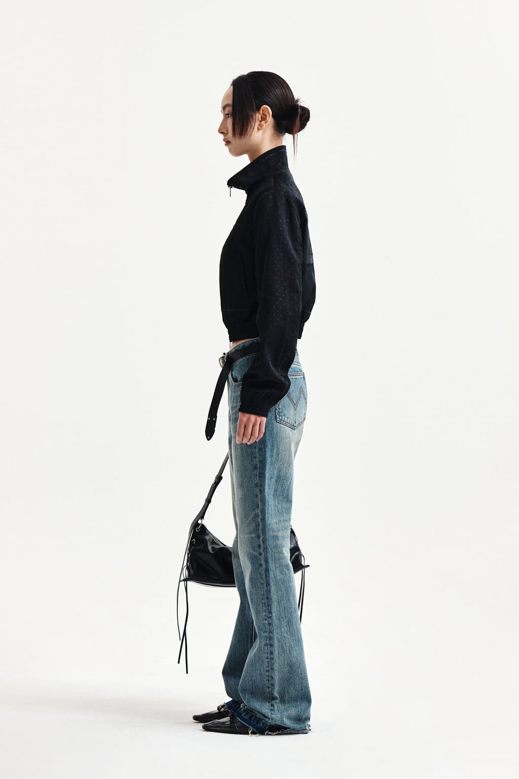 Matin Kim - Cropped Embroidery Back Logo Jumper (Strong Black) product image 7 | TRAB K-Fashion Australia