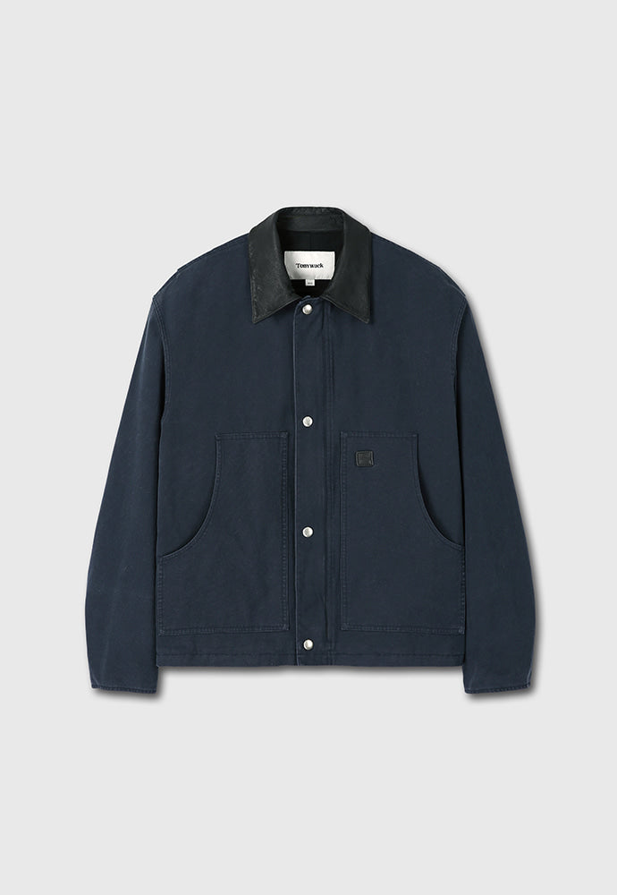 Tonywack - Leather Collar Garment-Washed Chore Jacket (Navy) product image 8 | TRAB K-Fashion Australia
