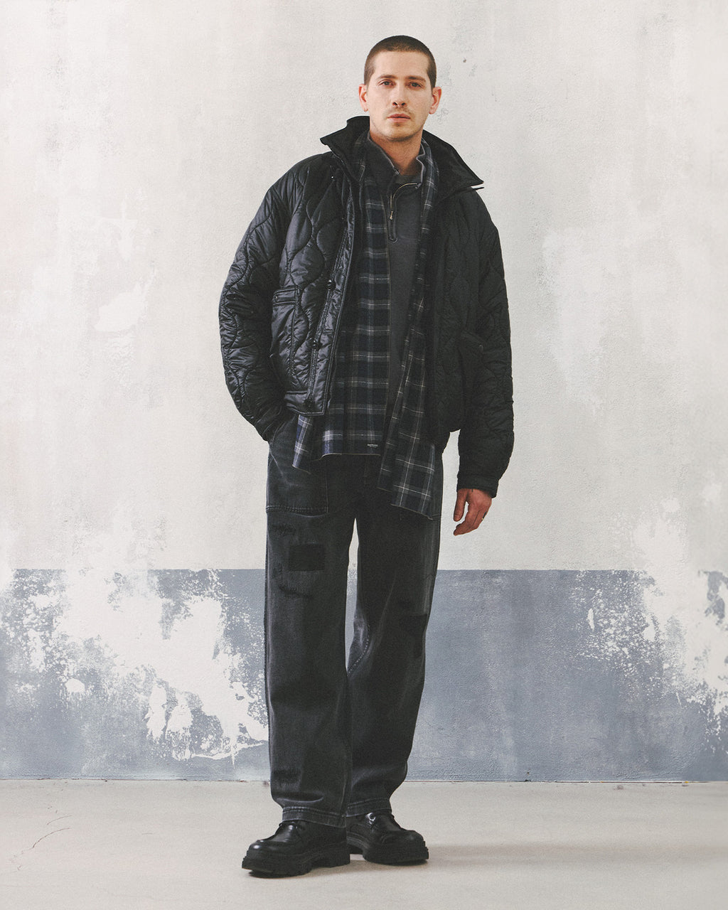 Eastlogue - Pattern Scarf (Navy & Grey Check) product image 4 | TRAB K-Fashion Australia