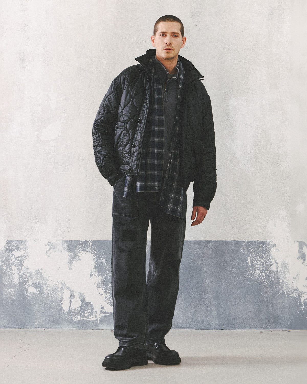 Eastlogue - Pattern Scarf (Navy & Grey Check) product image 4 | TRAB K-Fashion Australia