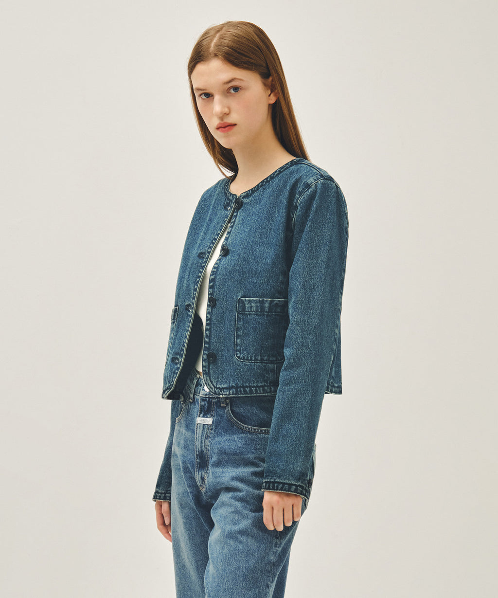 Marithe & Francois Girbaud - Round Neck Denim Jacket (Dark Blue) product image 2 | TRAB K-Fashion Australia