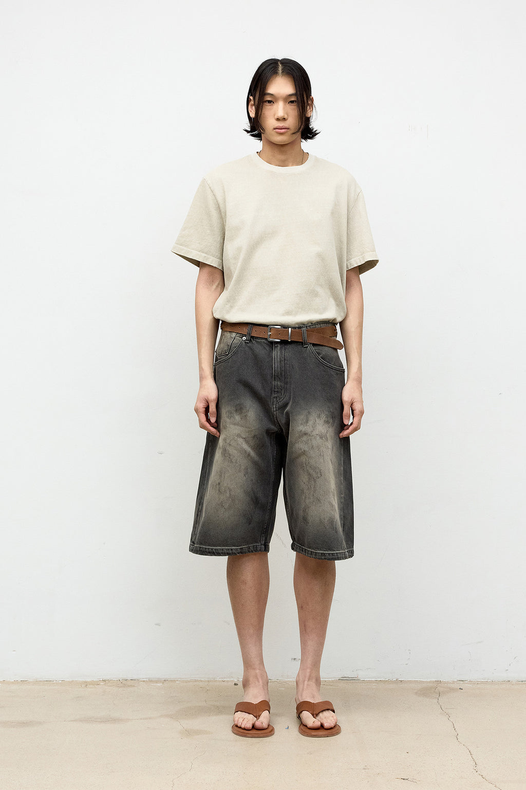Coor - Damaged Color Dyed Crop T-Shirt (Washed Sand Beige) product image 2 | TRAB K-Fashion Australia