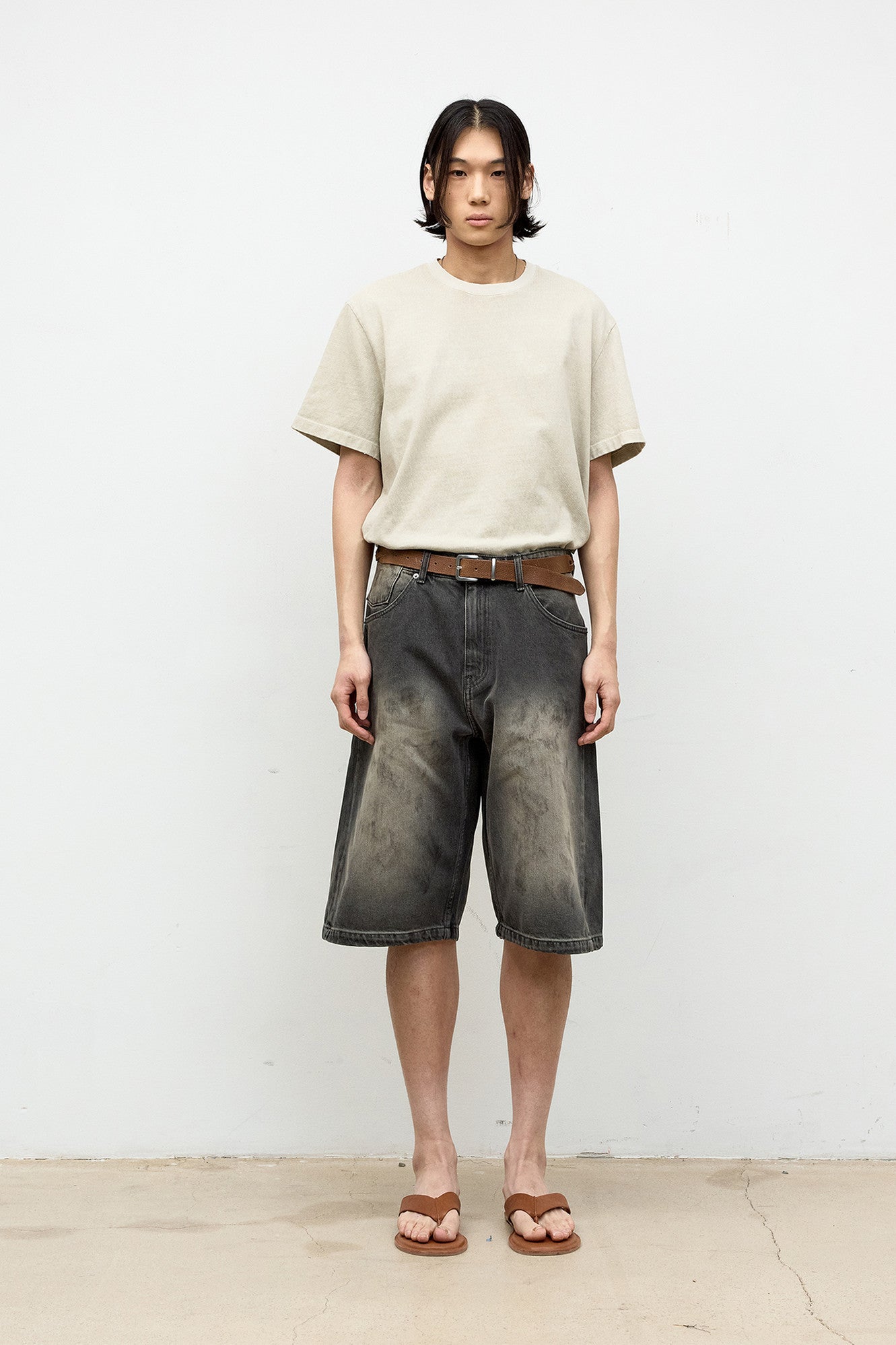 Coor - Damaged Color Dyed Crop T-Shirt (Washed Sand Beige) product image 2 | TRAB K-Fashion Australia