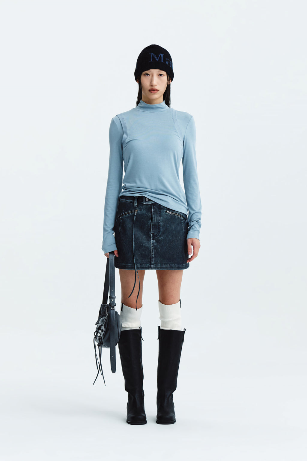 Matin Kim - Rib Layered Half Neck Long Sleeve Top (Blue) product image 6 | TRAB K-Fashion Australia