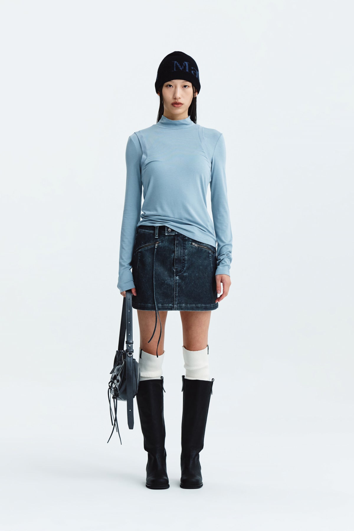Matin Kim - Rib Layered Half Neck Long Sleeve Top (Blue) product image 6 | TRAB K-Fashion Australia