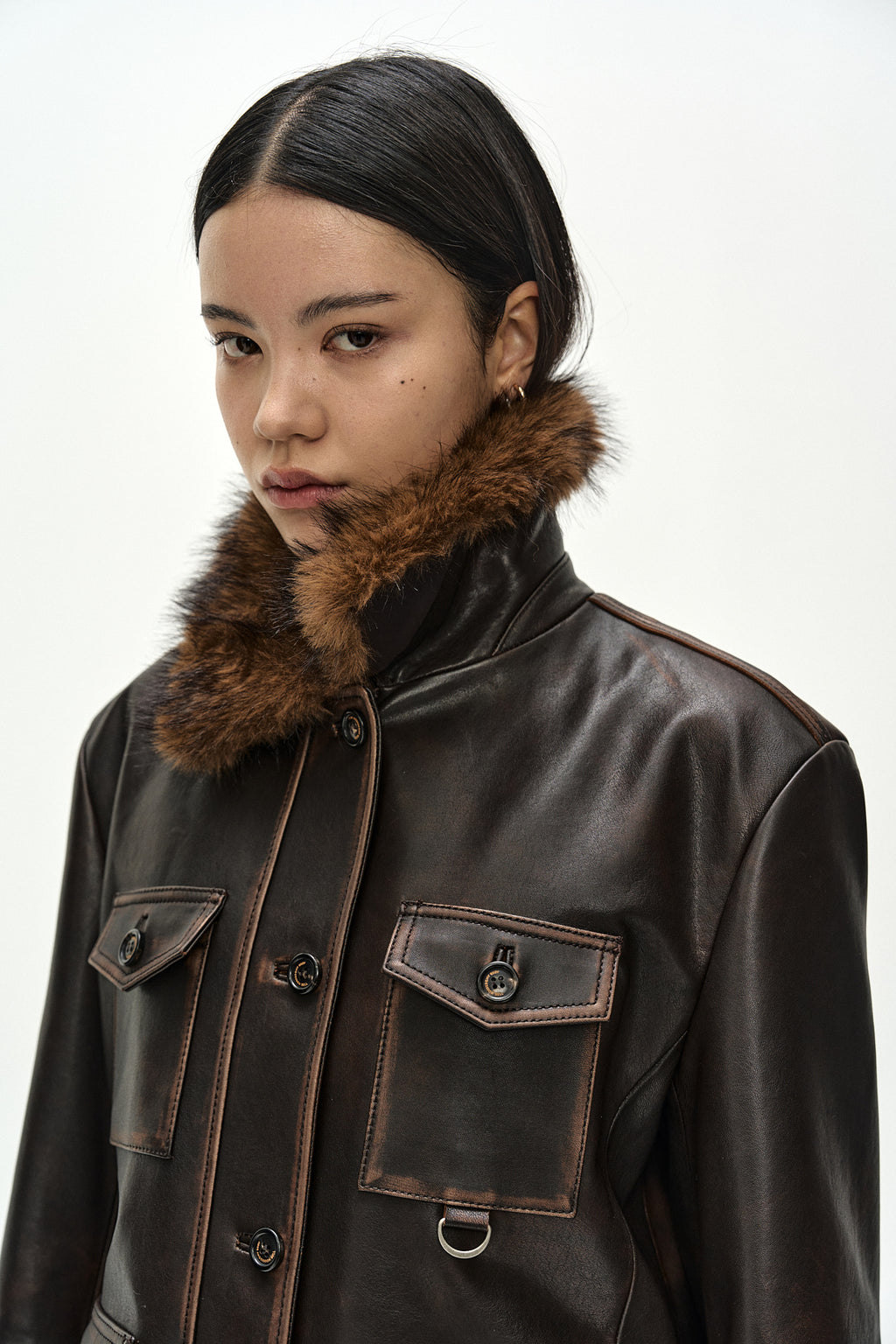 Andersson Bell - Fur Collar Field Leather Jacket (Brown) product image 8 | TRAB K-Fashion Australia