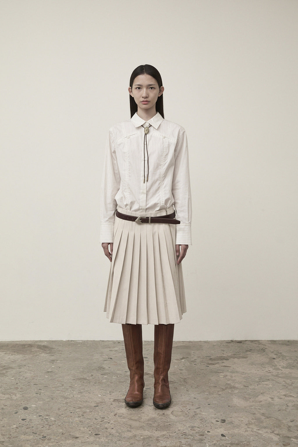 Matin Kim - Side Zipper Pleats Midi Skirt (Light Beige) product image 8 | TRAB K-Fashion Australia