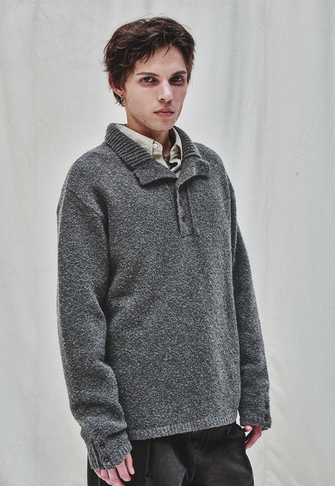 Art if acts - Alpaca Blended Button Down Turtle Neck Knit (Stone) product image 4 | TRAB K-Fashion Australia