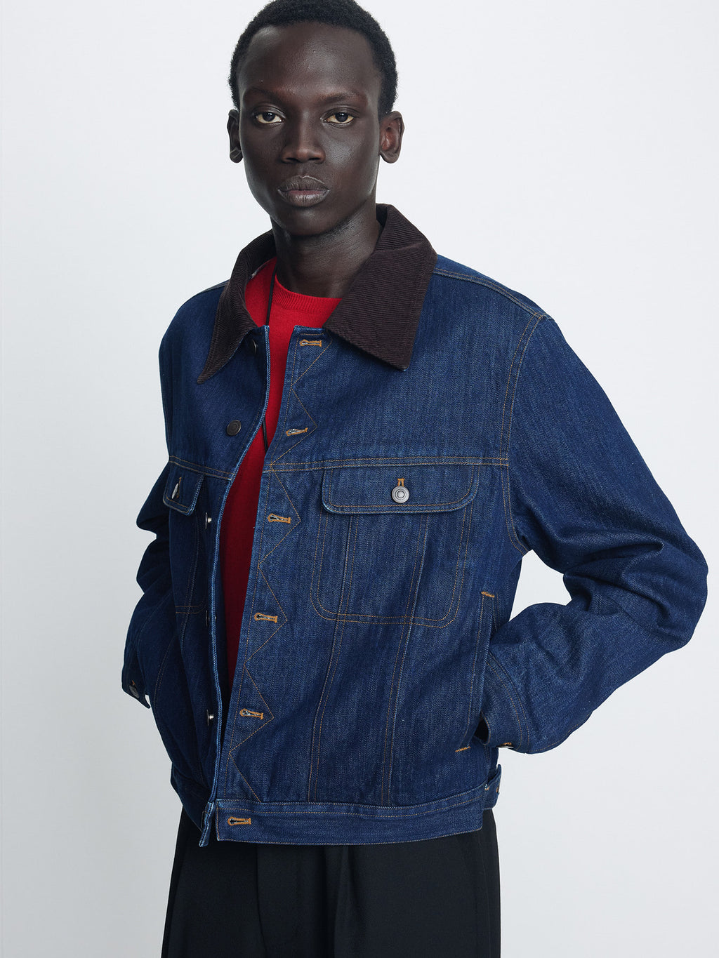 Tonywack - Cord-Collar Indigo Denim Trucker (Rinsed Indigo) product image 4 | TRAB K-Fashion Australia