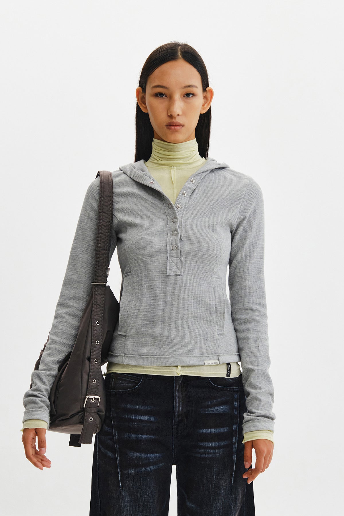 Matin Kim - Waffle Henley Neck Hood Top (Grey) product image 6 | TRAB K-Fashion Australia