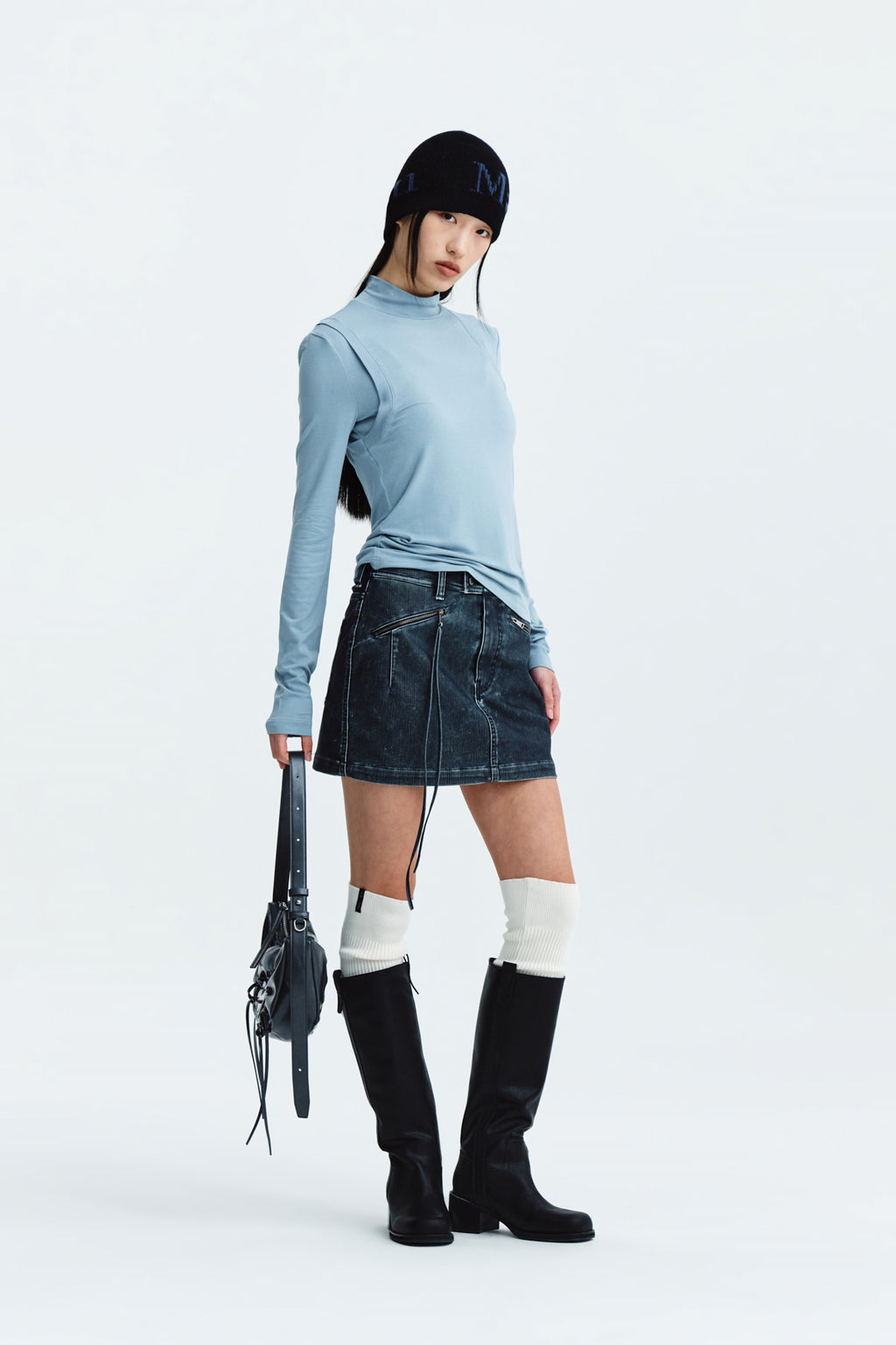 Matin Kim - Rib Layered Half Neck Long Sleeve Top (Blue) product image 9 | TRAB K-Fashion Australia