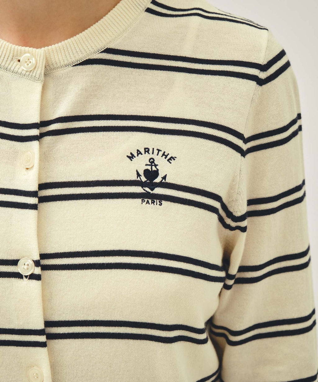 Marithe & Francois Girbaud - Stripe Knit Cardigan (Ivory) product image 4 | TRAB K-Fashion Australia