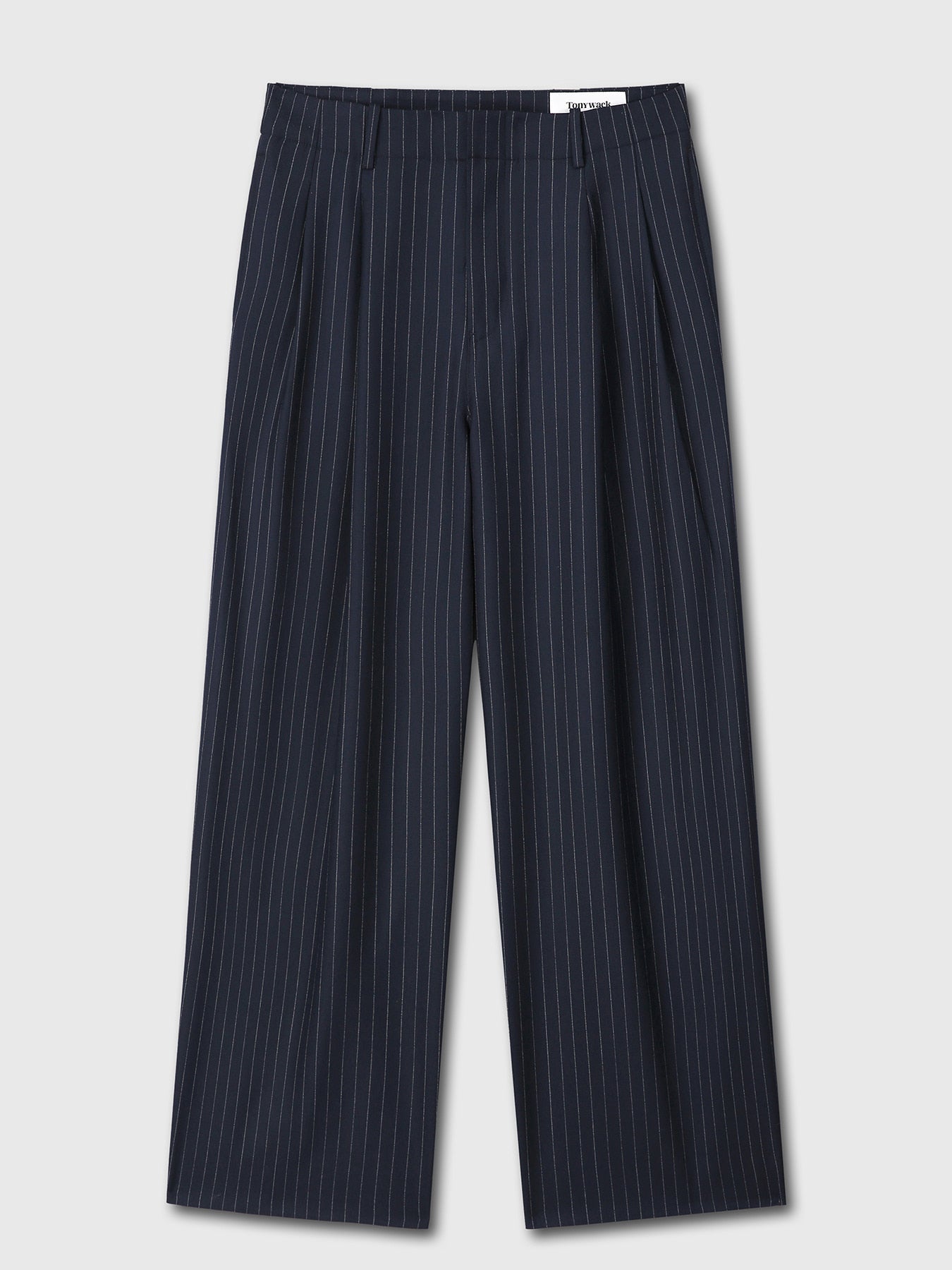 Tonywack - Striped Wool Double-Pleats Wide Trousers (Navy Pinstripe) product image 7 | TRAB K-Fashion Australia