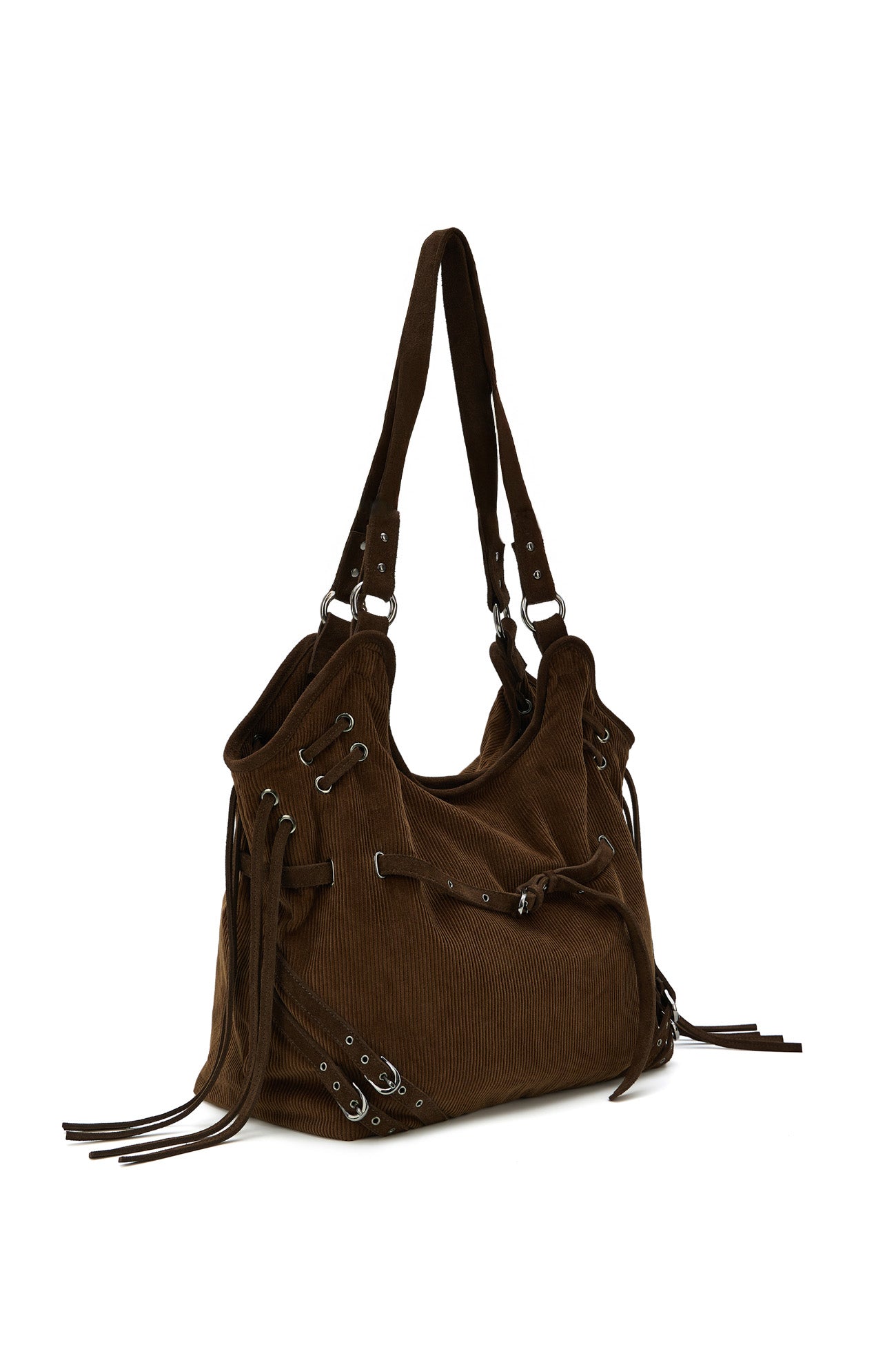 Deinet - Belt Detail Corduroy Big Shoulder Bag (Brown) product image 6 | TRAB K-Fashion Australia