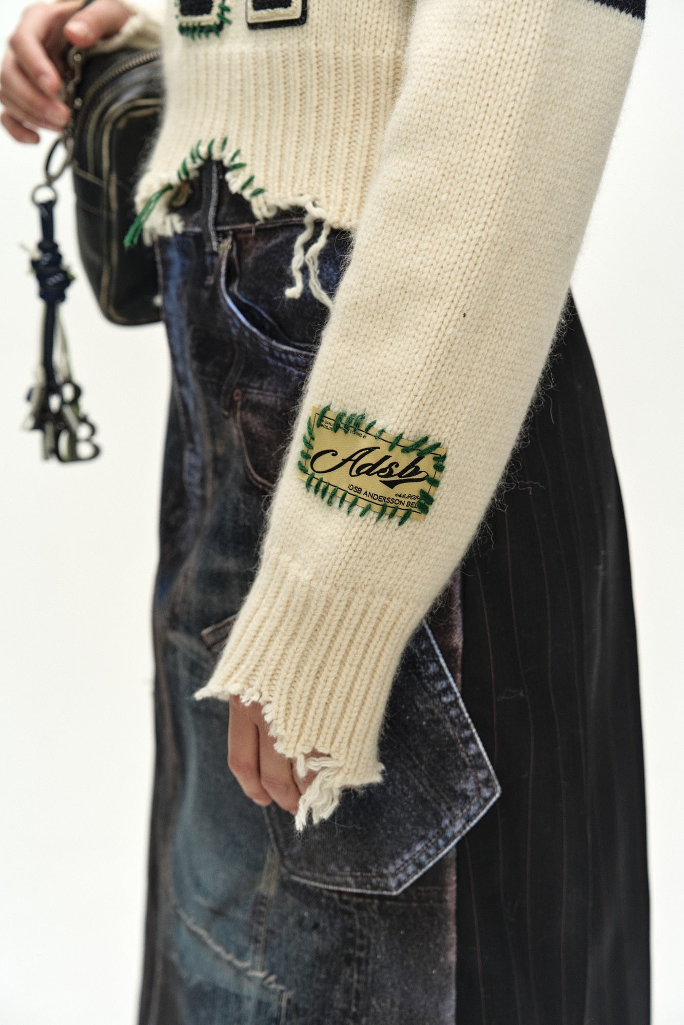 Andersson Bell - (essential) Distressed Varsity Patch Sweater (cream) (Cream) product image 6 | TRAB K-Fashion Australia