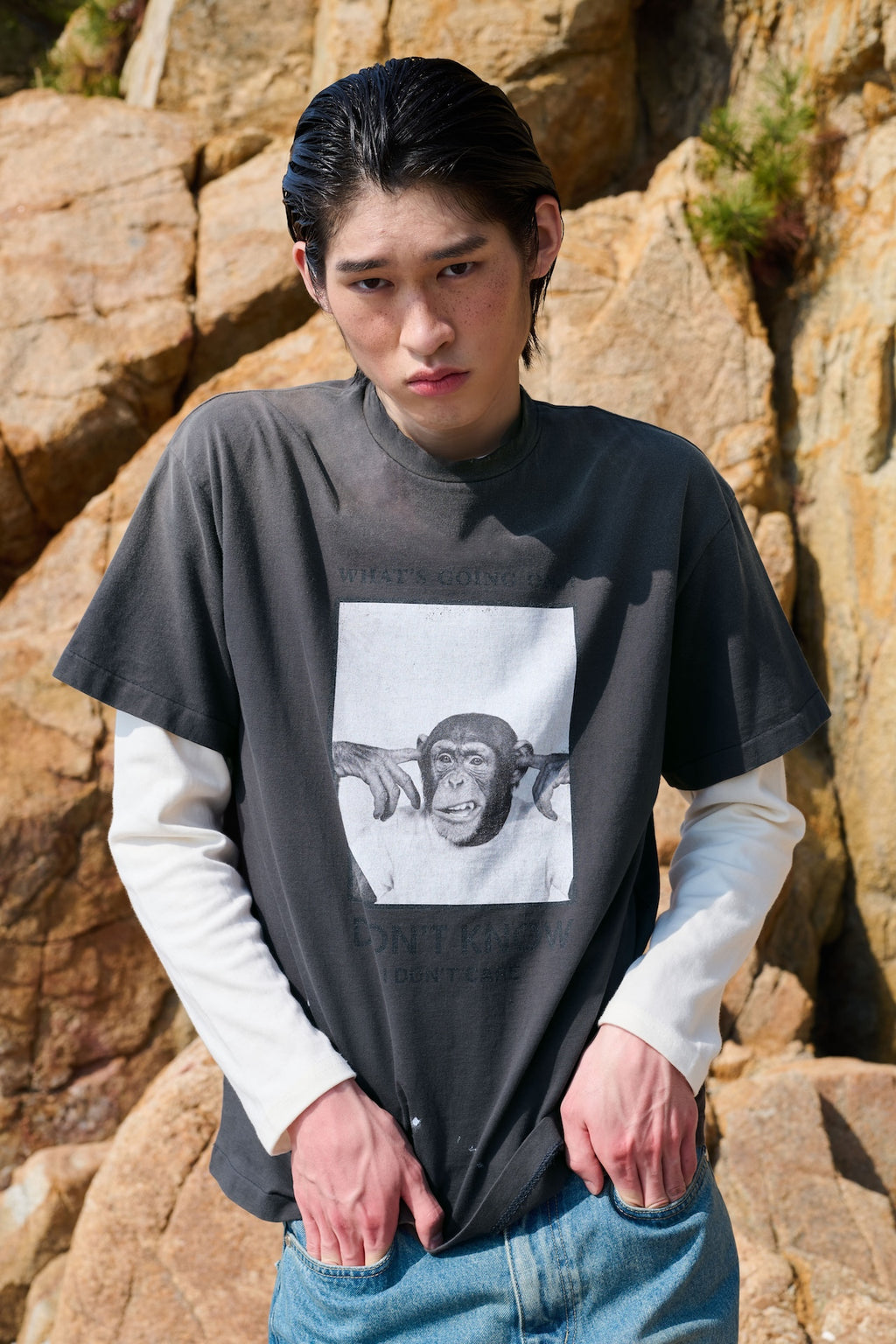 STU - Monkey T-shirt (Charcoal) product image 5 | TRAB K-Fashion Australia
