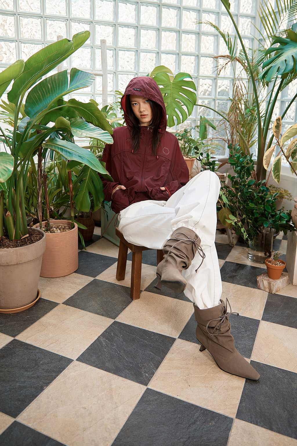 Matin Kim - Hoody Point Crop Light Windbreaker (Burgundy) product image 14 | TRAB K-Fashion Australia