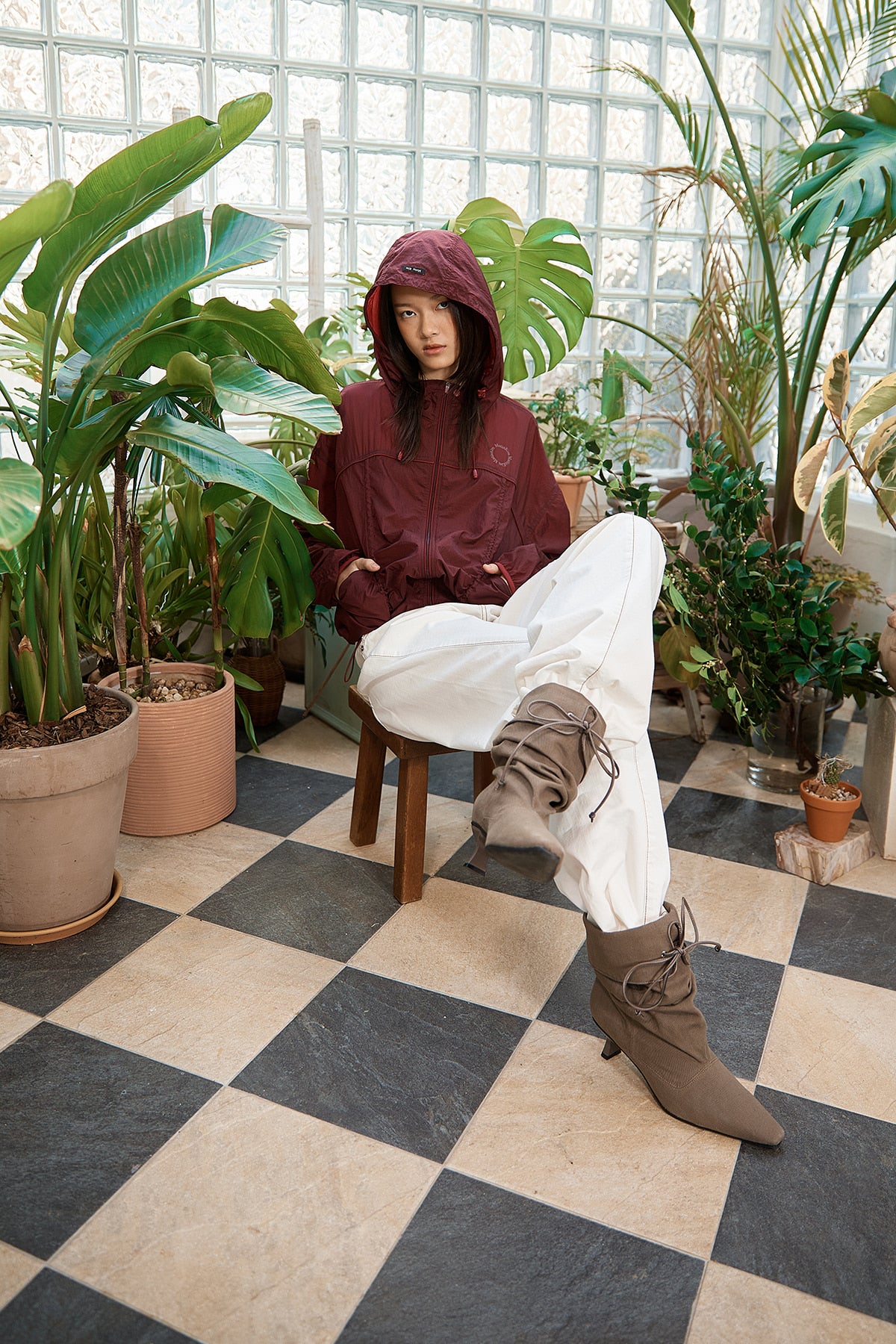 Matin Kim - Hoody Point Crop Light Windbreaker (Burgundy) product image 14 | TRAB K-Fashion Australia