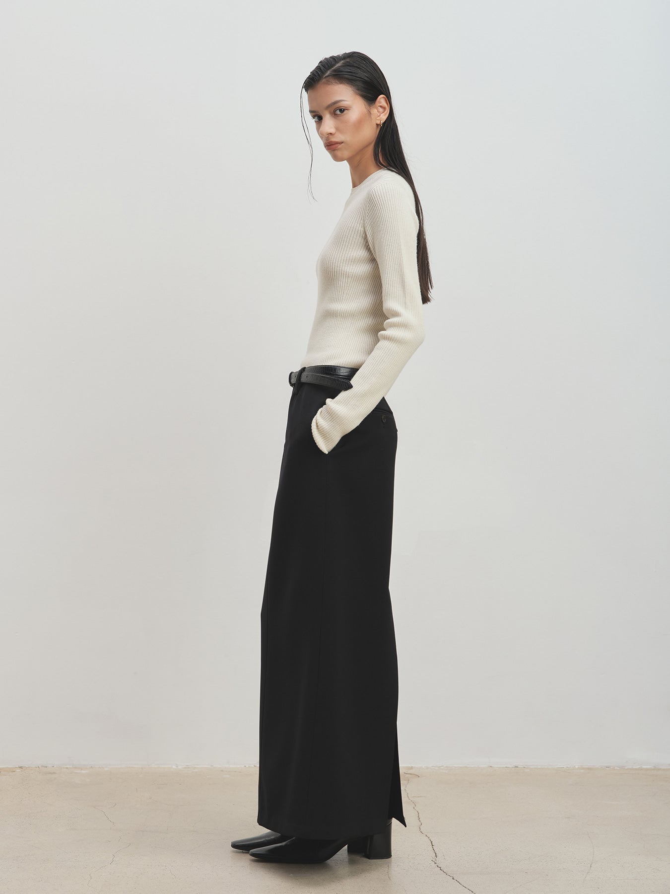 Tonywack - Low-Waisted Wool-Twill Maxi Skirt (Black) product image 4 | TRAB K-Fashion Australia