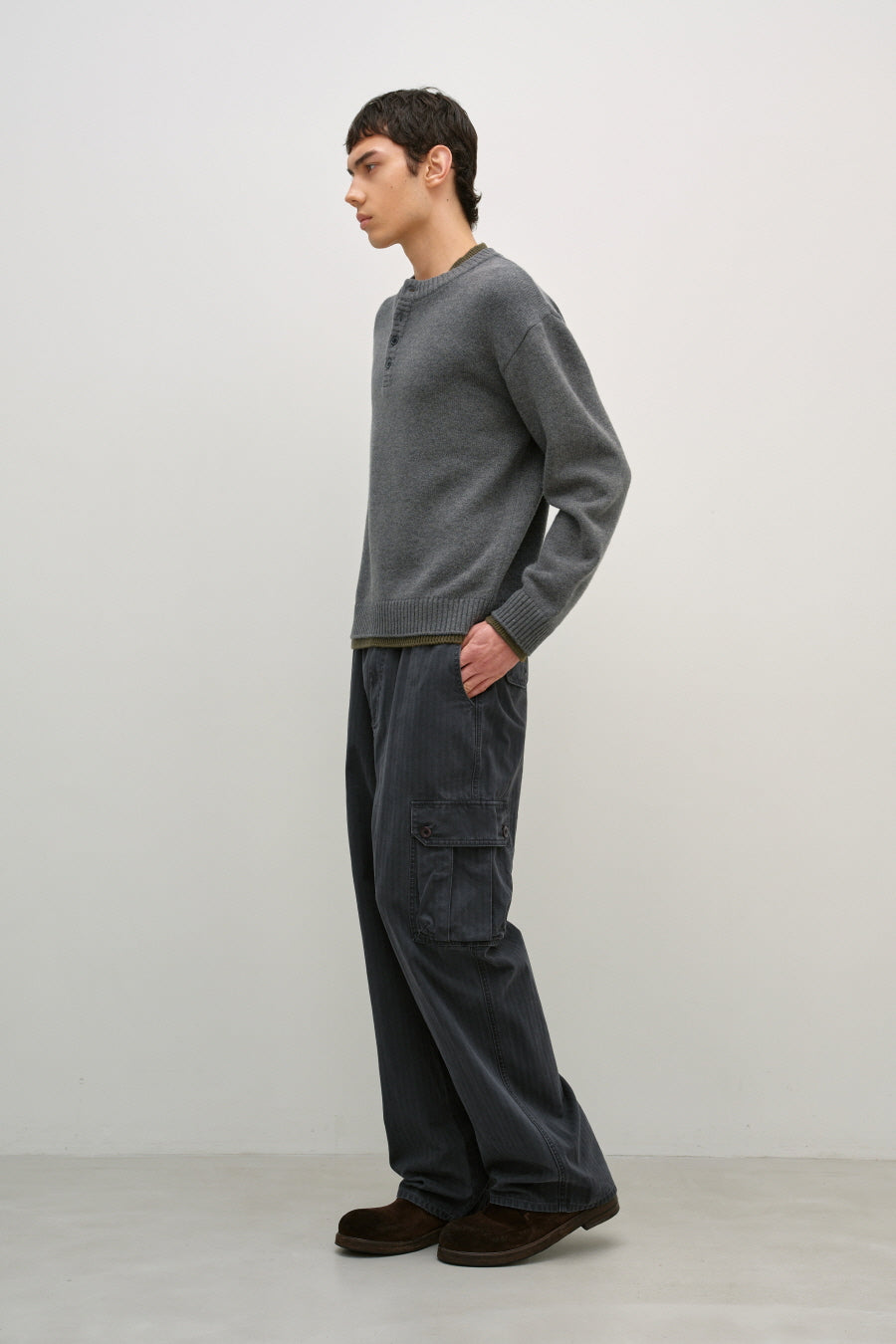 Insilence - Double-layered Henley Neck Knit (Grey) product image 3 | TRAB K-Fashion Australia