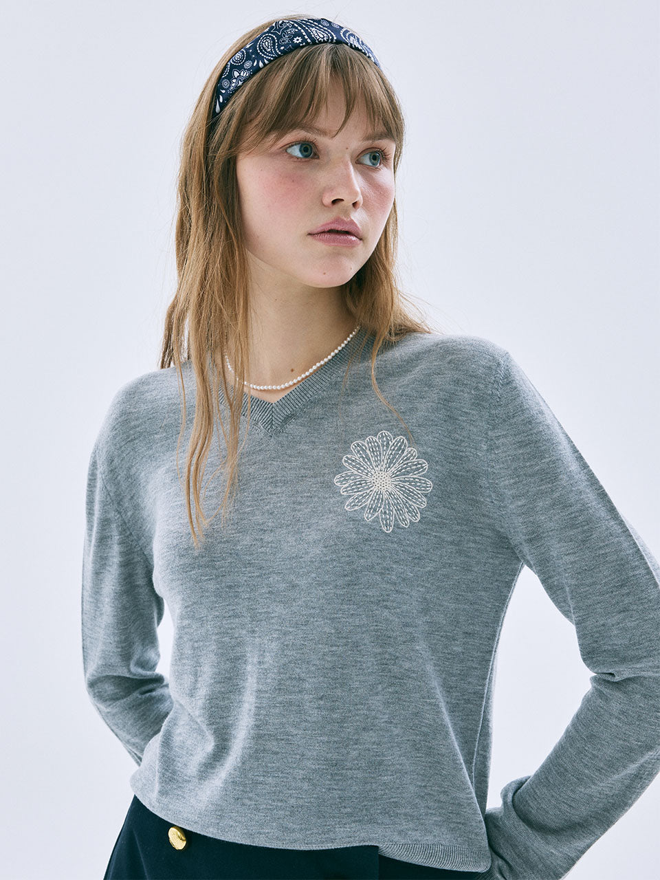 Mardi Mercredi - Summer Wool Blended V Neck (Grey) product image 1 | TRAB K-Fashion Australia