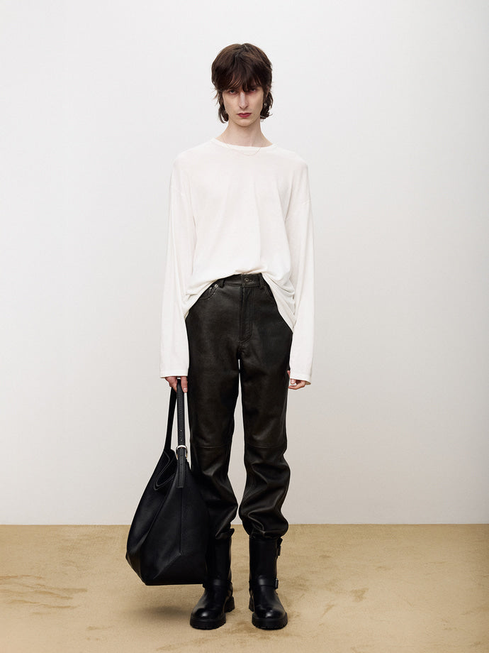 Tonywack - Leather Flared-Leg Pants (Vintage Treatment) (Black) product image 2 | TRAB K-Fashion Australia