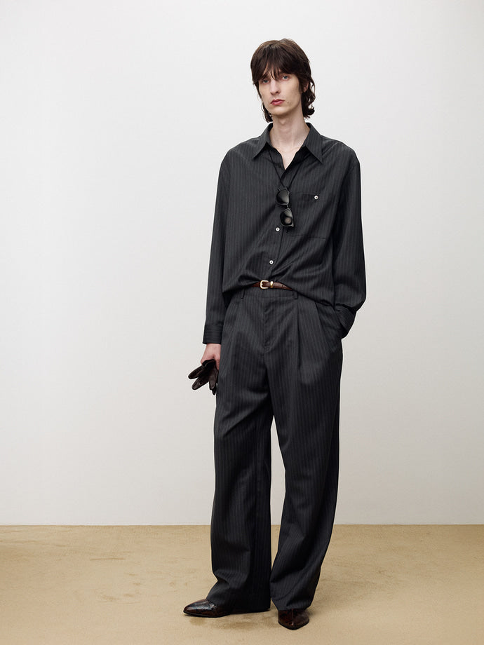 Tonywack - Wool Striped Relaxed Shirt (Grey Pinstripe) product image 2 | TRAB K-Fashion Australia