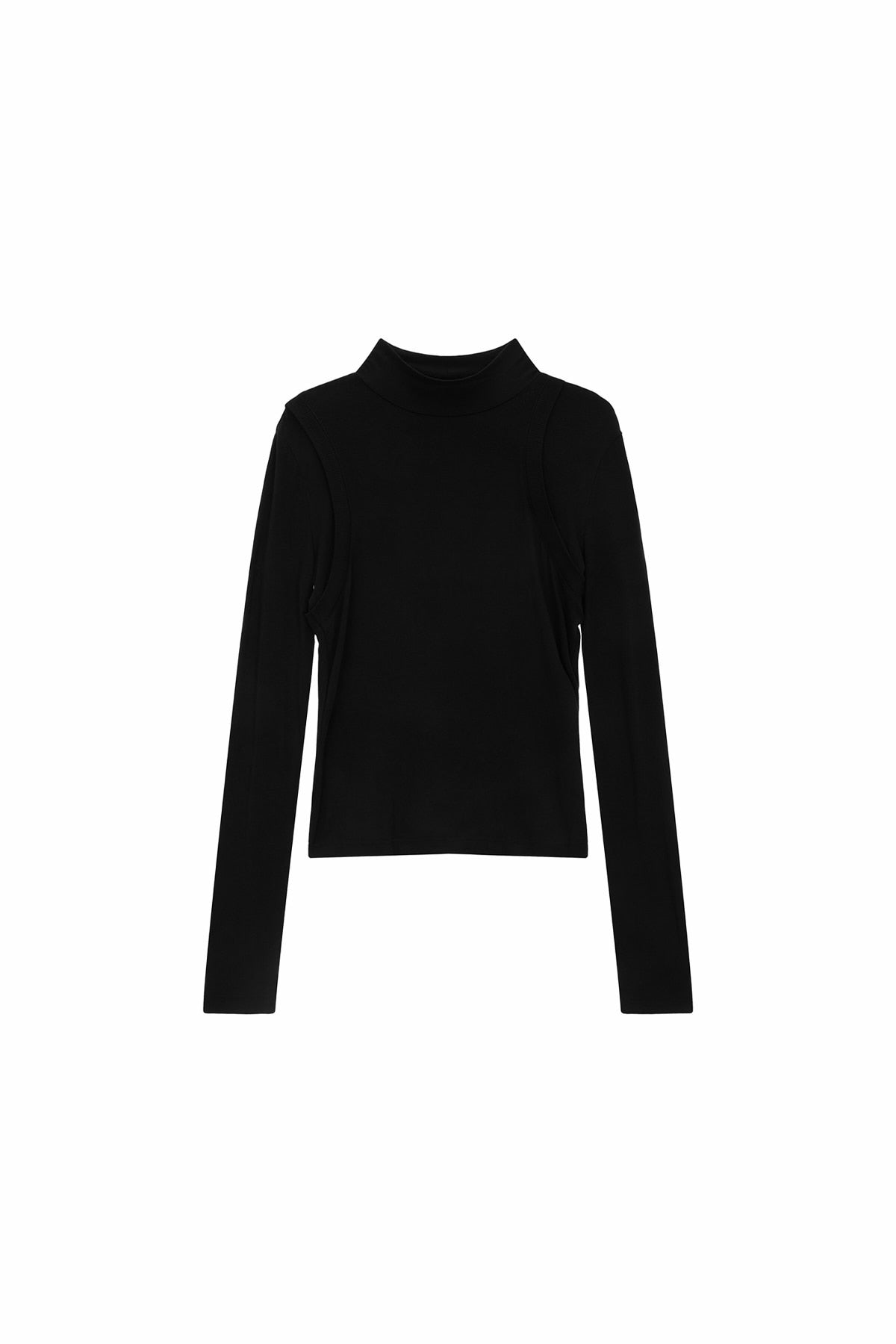 Matin Kim - Rib Layered Half Neck Long Sleeve Top (Black) product image 1 | TRAB K-Fashion Australia