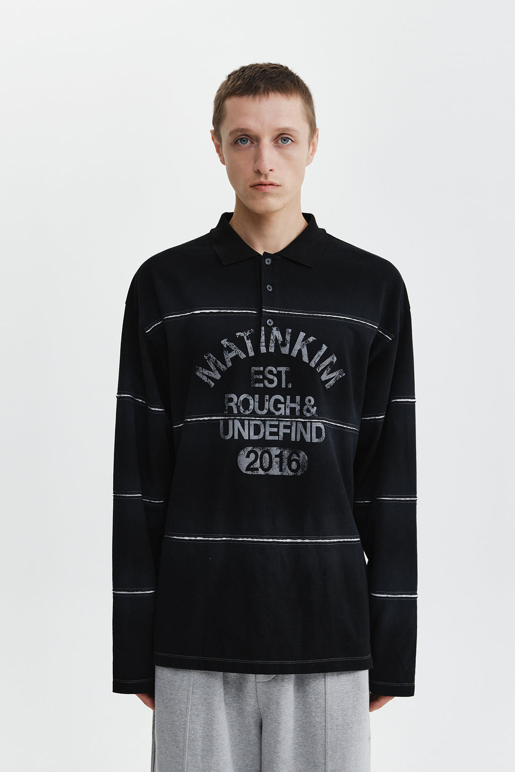 Matin Kim - Reveal Stripe Logo Collar Top (Black) product image 12 | TRAB K-Fashion Australia
