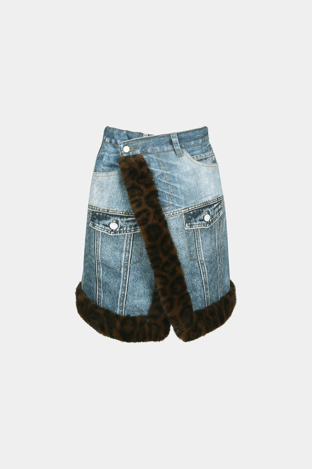 Andersson Bell - Fur-Edged Denim Print Skirt (Blue) product image 9 | TRAB K-Fashion Australia