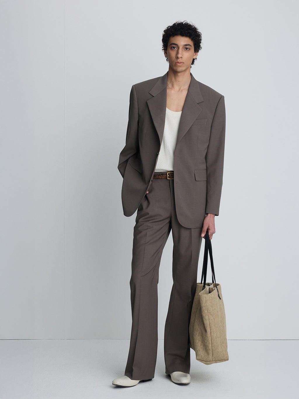 Tonywack - Tropical Wool Flared Trousers (Taupe) product image 4 | TRAB K-Fashion Australia